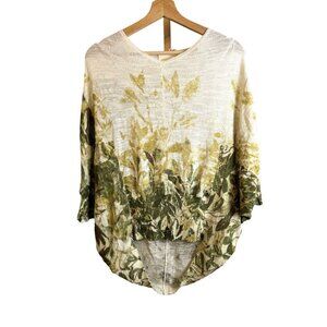 Anthropologie Angel of the North Botanical Print Cotton Batwing Sweater Sz S EUC